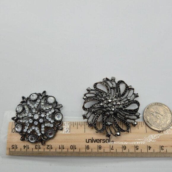 VTG Brooch 2PC Dark Academia Whimsigoth Grunge Spiral Rhinestone Marcasite Pins - Picture 6 of 12